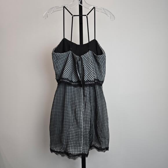 NBD Revolve Mini Dress Gray Windowpane Tiered Lace Strappy Whimsygoth Medium - Picture 4 of 8